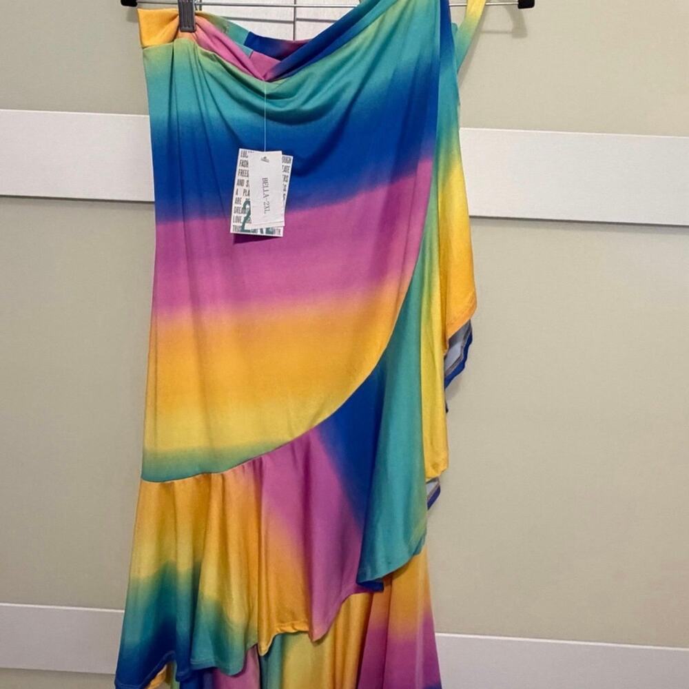 LuLaRoe Bella Wrap Skirt 2XL Rainbow Ombre Layered High Low NWT